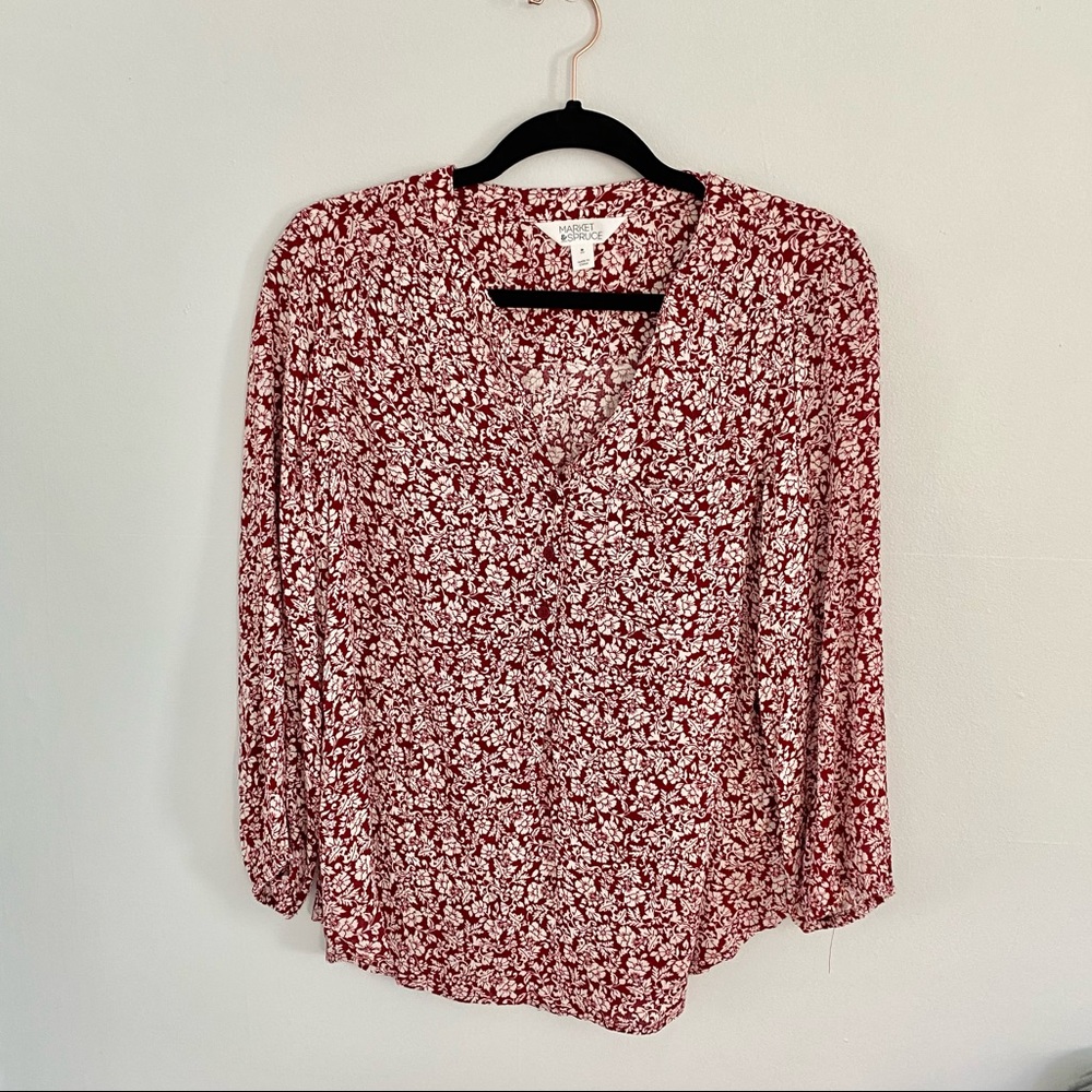 Red and white floral top
